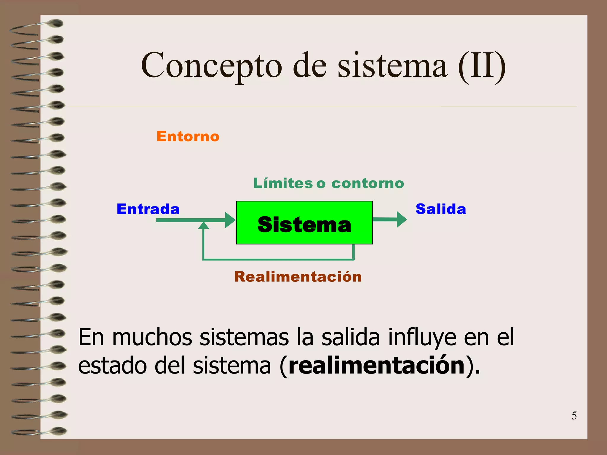 Concepto de sistema (II) En muchos sistemas la salida influye en el estado del sistema ( realimentación ). 