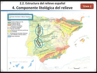 TEMA 2
2.2. Estructura del relieve español
4. Componente litológica del relieve
 