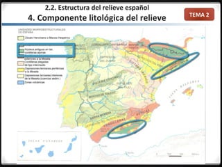 TEMA 2
2.2. Estructura del relieve español
4. Componente litológica del relieve
 