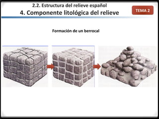 TEMA 2
2.2. Estructura del relieve español
4. Componente litológica del relieve
Formación de un berrocal
 