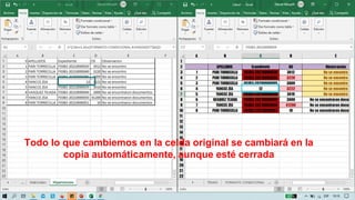 24
Todo lo que cambiemos en la celda original se cambiará en la
copia automáticamente, aunque esté cerrada
 