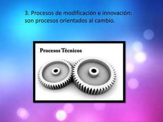 3. Procesos de modificación e innovación:
son procesos orientados al cambio.

 