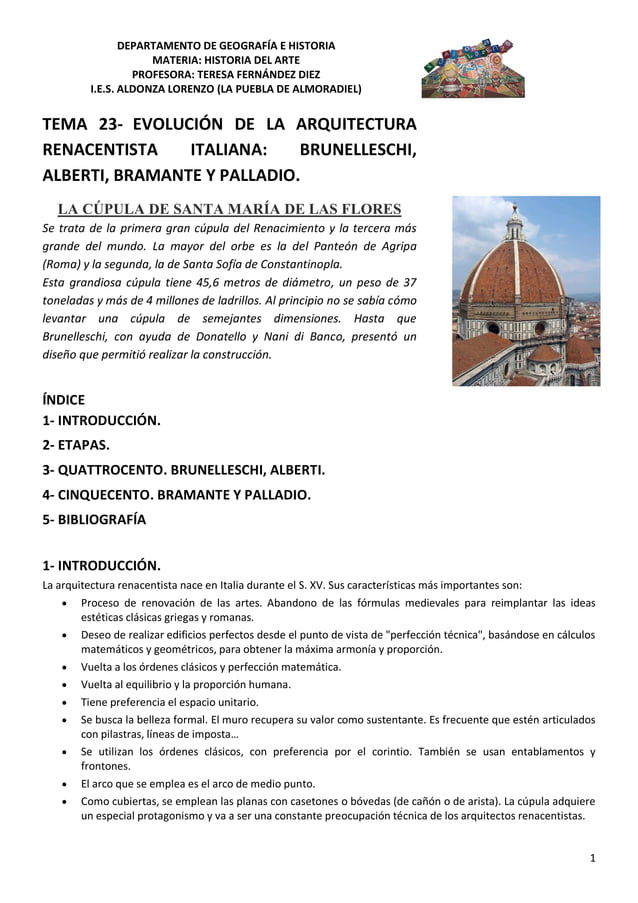 Tema 23 evolución de la arquitectura renacentista italiana brunelleschi