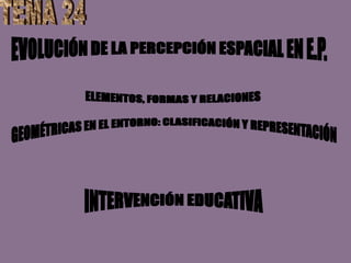 TEMA 24 EVOLUCIÓN DE LA PERCEPCIÓN ESPACIAL EN E.P. ELEMENTOS, FORMAS Y RELACIONES  GEOMÉTRICAS EN EL ENTORNO: CLASIFICACIÓN Y REPRESENTACIÓN INTERVENCIÓN EDUCATIVA 