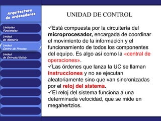 UNIDAD DE CONTROL
Unidades
Funcionales
                    Está compuesta por la circuitería del
Unidad              micr...