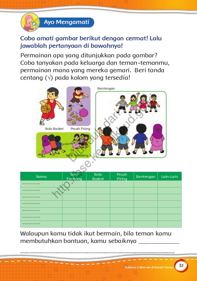 Tema 2 Bermian Di Lingkunganku Buku Siswa 1