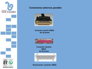 Conectores externos paralelo Conector macho DB25  de 25 pines Conector hembra DB25  de 25 pines Numeración conector DB25 