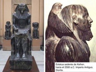 Estatua sedente de Kefren.
hacia el 2500 a.C. Imperio Antiguo.
Diorita.
 