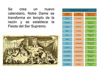 Se crea un nuevo
calendario, Notre Dame se
transforma en templo de la
razón y se establece la
Fiesta del Ser Supremo.
 
