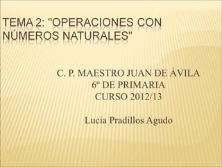 C. P. MAESTRO JUAN DE ÁVILA
        6º DE PRIMARIA
         CURSO 2012/13

     Lucia Pradillos Agudo
 