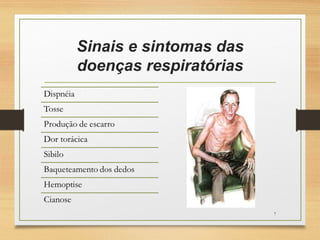 Sinais e sintomas das
doenças respiratórias
7
 