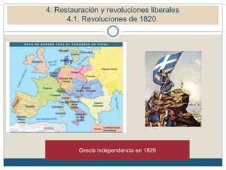 5. Restauración y revoluciones liberales (1815-1848)
Grecia independencia en 1829
4. Restauración y revoluciones liberales
4.1. Revoluciones de 1820.
 