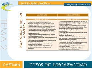 TEMA 2 
Andrés Mateo Martínez 
Proyectosef.wordpress.com 
DISCAPACIDAD INTELECTUAL GRAVE 
CAFDMN TIPOS DE DISCAPACIDAD 
 