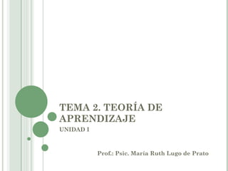 TEMA 2. TEORÍA DE APRENDIZAJE UNIDAD I Prof.: Psic. María Ruth Lugo de Prato 