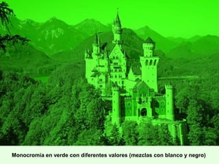 Monocromía en verde con diferentes valores (mezclas con blanco y negro)
 