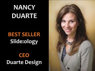 NANCY
DUARTE
BEST SELLER
Slide:ology
CEO
Duarte Design
 