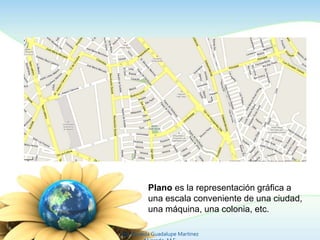 Plano es la representación gráfica a
una escala conveniente de una ciudad,
una máquina, una colonia, etc.
Ing. Zoraida Guadalupe Martínez
 