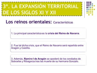 3º. LA EXPANSIÓN TERRITORIAL 
DE LOS SIGLOS XI Y XII 
Los reinos orientales: Características 
 
