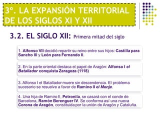 3º. LA EXPANSIÓN TERRITORIAL 
DE LOS SIGLOS XI Y XII 
3.2. EL SIGLO XII: Primera mitad del siglo 
 