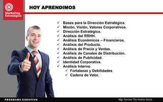 Mgr. Santos Tito Avalos Navia
Realice el análisis de la Publicidad, la
Identidad Corporativa de su Empresa,
la huella ecológica, la RSE, etc.
 