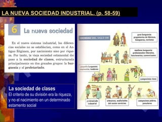 LA NUEVA SOCIEDAD INDUSTRIAL. (p. 58-59)
La sociedad de clases
El criterio de su división era la riqueza,
y no el nacimiento en un determinado
estamento social
