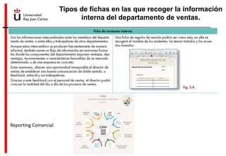 Tipos de fichas en las que recoger la información
interna del departamento de ventas.
Reporting Comercial
 