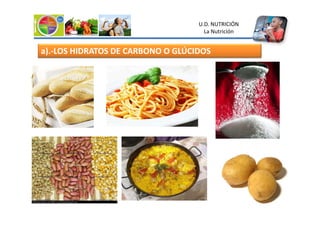 a).-LOS HIDRATOS DE CARBONO O GLÚCIDOS
U.D. NUTRICIÓN
La Nutrición
 