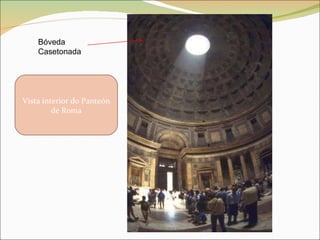 Vista interior do Panteón de Roma Bóveda Casetonada 