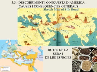 3.3.- DESCOBRIMENT I CONQUESTA D’AMÈRICA.
      CAUSES I CONSEQÜÈNCIES GENERALS




                   RUTES DE LA
                      SEDA I
                  DE LES ESPÈCIES
 
