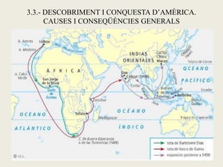 3.3.- DESCOBRIMENT I CONQUESTA D’AMÈRICA.
      CAUSES I CONSEQÜÈNCIES GENERALS
 