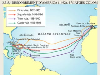 3.3.5.- DESCOBRIMENT D’AMÈRICA (1492). 4 VIATGES COLOM
 