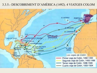 3.3.5.- DESCOBRIMENT D’AMÈRICA (1492). 4 VIATGES COLOM
 
