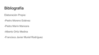 Bibliografía
Elaboración Propia:
-Pedro Moreno Estévez
-Pedro Marín Mancera
-Alberto Ortíz Medina
-Francisco Javier Muriel Rodríguez
 