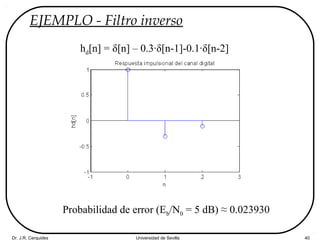 Dr. J.R. Cerquides Universidad de Sevilla 40
EJEMPLO - Filtro inverso
hd[n] = δ[n] – 0.3·δ[n-1]-0.1·δ[n-2]
Probabilidad de error (Eb/N0 = 5 dB) ≈ 0.023930
 