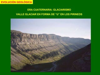 ERA CUATERNARIA: GLACIARISMO VALLE GLACIAR EN FORMA DE “U” EN LOS PIRINEOS EVOLUCIÓN GEOLÓGICA 