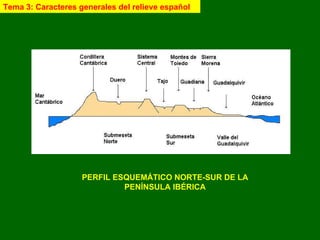 PERFIL ESQUEMÁTICO NORTE-SUR DE LA PENÍNSULA IBÉRICA Tema 3: Caracteres generales del relieve español 
