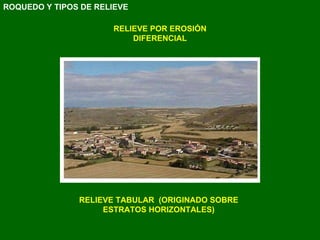 RELIEVE POR EROSIÓN DIFERENCIAL RELIEVE TABULAR  (ORIGINADO SOBRE ESTRATOS HORIZONTALES) ROQUEDO Y TIPOS DE RELIEVE 