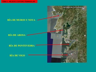 RÍA DE MUROS Y NOYA RÍA DE AROSA RÍA DE PONTEVEDRA RÍA DE VIGO TEMA 3: RELIEVE COSTERO PENINSULAR 