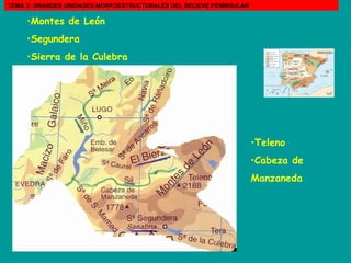 Montes de León Segundera  Sierra de la Culebra   Teleno  Cabeza de  Manzaneda  TEMA 3: GRANDES UNIDADES MORFOESTRUCTURALES DEL RELIEVE PENINSULAR 
