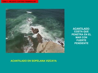 ACANTILADO EN SOPELANA VIZCAYA ACANTILADO : COSTA QUE PENETRA EN EL MAR CON FUERTE PENDIENTE TEMA 3: RELIEVE COSTERO PENINSULAR 