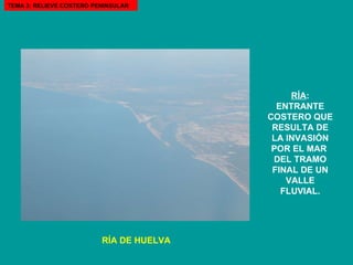 RÍA DE HUELVA RÍA : ENTRANTE COSTERO QUE RESULTA DE LA INVASIÓN POR EL MAR  DEL TRAMO FINAL DE UN VALLE FLUVIAL. TEMA 3: RELIEVE COSTERO PENINSULAR 