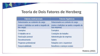 Teoria de Dois Fatores de Herzberg
Robbins (2002)
 