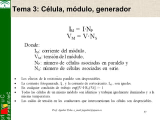 snI . o s r uC 
C e n t r o d e P r o f e s 57 
Tema 3: Célula, módulo, generador 
Prof. Aguilar Peña. e_mail:jaguilar@ujaen.es 
 