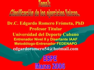 Dr.C. Edgardo Romero Frómeta, PhD
Profesor Titular
Universidad del Deporte Cubano
Entrenador Nivel II y Disertante IAAF
Metodólogo-Entrenador FEDENAPO

edgardoromero54@hotmail.com

 