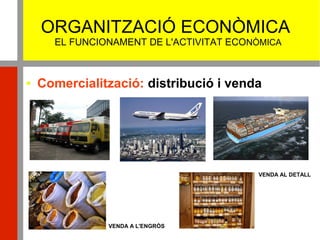 ORGANITZACIÓ ECONÒMICA
EL FUNCIONAMENT DE L'ACTIVITAT ECONÒMICA
 Comercialització: distribució i venda
VENDA A L'ENGRÒS
VENDA AL DETALL
 