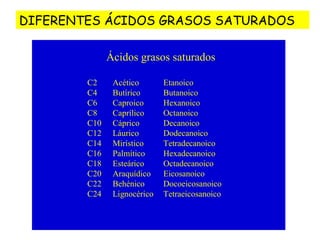 DIFERENTES ÁCIDOS GRASOS SATURADOS 