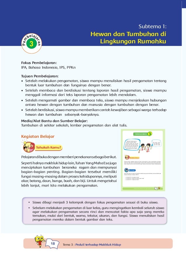 Tema 3, peduli terhadap makhluk hidup 1-kurikulum 2013-bse 