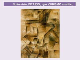 Guitarrista,	PICASSO,	1910.	CUBISMO	analítico	
 