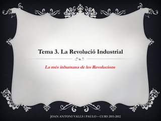Tema 3. La Revolució Industrial

  La més inhumana de les Revolucions




    JOAN ANTONI VALLS i PAULO – CURS 2011-2012
 