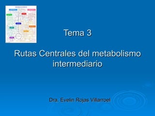 Tema 3

Rutas Centrales del metabolismo
         intermediario



        Dra. Evelin Rojas Villarroel
 